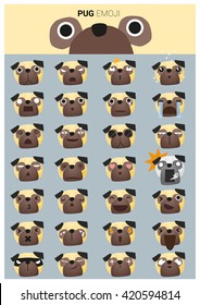 Pug emoji icons, vector, illustration