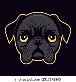 Pug face logo. Dog head. Mascot design. Сartoon character