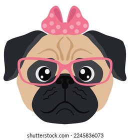 Ilustración de la caricatura del vector de la cara de pug