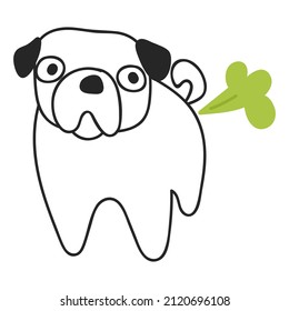 Pug Is Farting. Vector Outline Hand Drawn Icon On White Background
