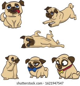 pug funny drawing cartoon dog at the white background