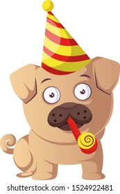 Pug with funny hat, illustration, vector on white background.