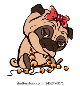 Pug girl icon. Cartoon of pug girl vector icon for web design isolated on white background