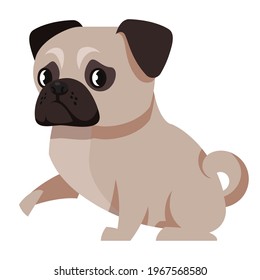 Pug giving paw. Cute pet in cartoon style.