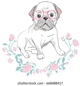 pug with glasses vector illustration
