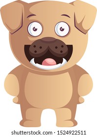 Pug ist glücklich, Illustration, Vektorgrafik auf weißem Hintergrund.