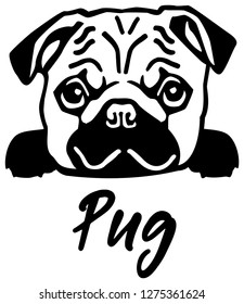 Pug head black with name