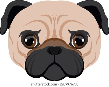 Pug Head Icon. Cute Dog Face Symbol