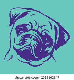 Pug Head Illustration in Duotone Style