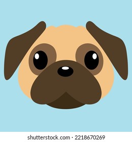 Pug head vector illustration in flat style