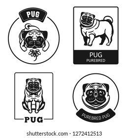 Pug icon set. Simple set of pug vector icons for web design on white background