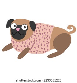 Pug lies. Vector illustration isolated on white background