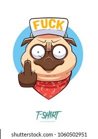 Pug life. Print on T-shirts, sweatshirts and souvenirs. Brutal pug gangster. Vector illustration