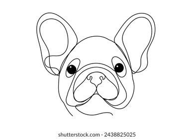 Pug Line Art Portrait. Black Curve Editable Line Cute Baby Dog Face Sketch Silhouette Isolated on White background. Cute Domestic Pet Dog Symbol Line Art Drawn Icon