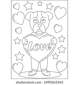 pug love and affection theme coloring book page for kids or grown adults coloring book mindful relaxation activity