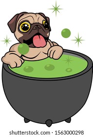 A Pug in a magic kettle vector cartoon