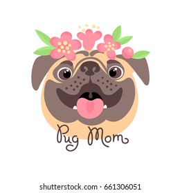 Pug Mom. Image of happy mother dog. Vector illustration.