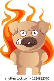 Pug on fire, illustration, vector on white background.