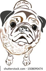 Pug on the walk. Abstract. Dog vector art.