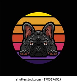 Pug Pitbull dog retro sunset Premium Vector
