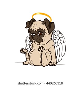 Pug Puppy Angel. Vector Editable Illustration