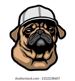 Pug puppy in a baseball cap.