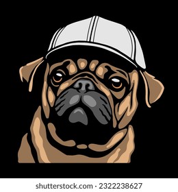 Pug puppy in a baseball cap.