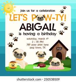 Pug Puppy Birthday Invitation