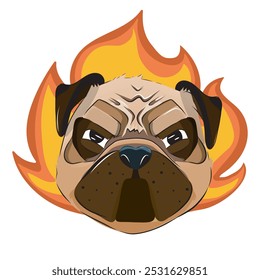 pug, pug puppy, dog portrait, happy pug, happy dog, character, sticker, social network, dog emotions, emotions, anger, angry pug, angry dog, fire