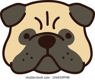 Pug puppy front face outlined