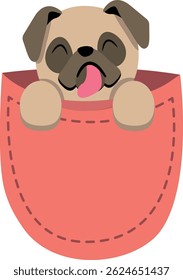 Pug Puppy in a Pocket Illustration. Kawaii pug vector illustration