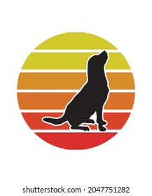 Pug Retro Sunset Design template. Vector design template for logo, badges, t-shirt, POD and book cover. Isolated white background.
