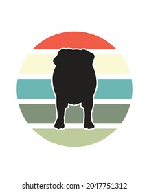 Pug Retro Sunset Design template. Vector design template for logo, badges, t-shirt, POD and book cover. Isolated white background.