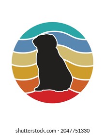 Pug Retro Sunset Design template. Vector design template for logo, badges, t-shirt, POD and book cover. Isolated white background.