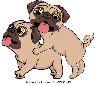 a pug riding on another pug vector cartoon