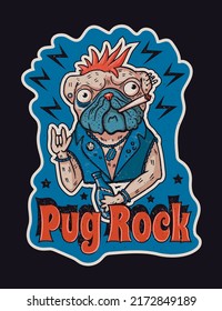 Pug rock, dog rocker t-shirt print