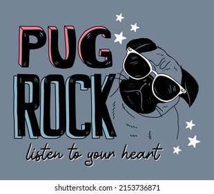 pug rock, graphic t shirts vector designs and other uses.