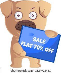 Pug with sale note, illustration, vector on white background.
