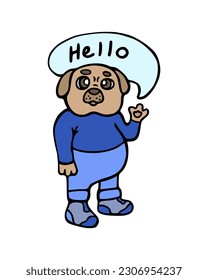 The pug says hello. Vector illustration of a cute dog on a white background.