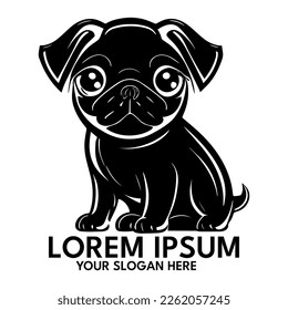 Pug silhouette, logo style vector illustration