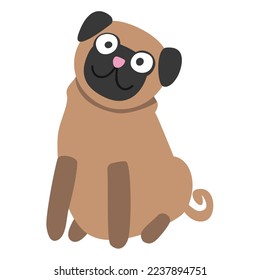 Pug sitting isolated on white background, vector illustration