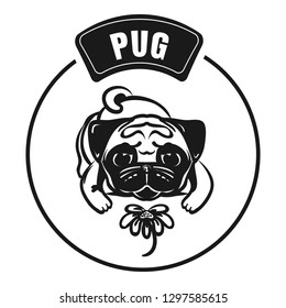 Pug sniffs chamomile icon. Simple illustration of pug sniffs chamomile vector icon for web design isolated on white background