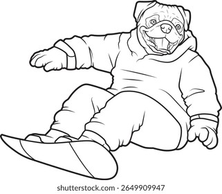Pug Snowboarder Snowboard Animal Vector Graphic Art Illustration