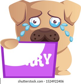 Pug with sorry sign, illustration, vector on white background.