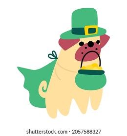 Pug. St. Patrick's day celebration. Vector illustration.