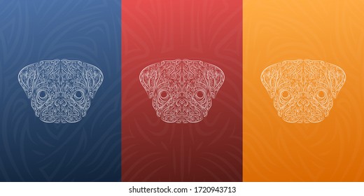 Pug symbols, grunge dog logo banner, puppy poster design.