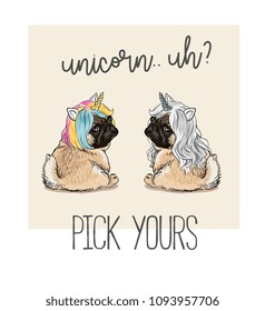 pug unicorn cartoon illustration