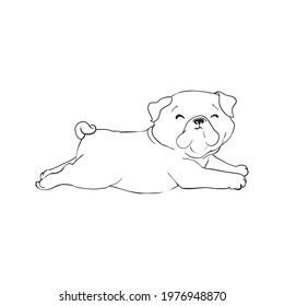 Pug vector hand drawing illustration in black color isolated on white background