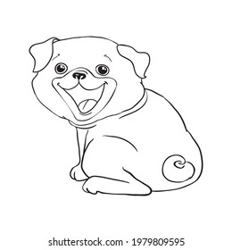 Pug vector hand drawing illustration in black color isolated on white background