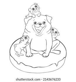 Pug vector hand drawing illustration in black color isolated on white background